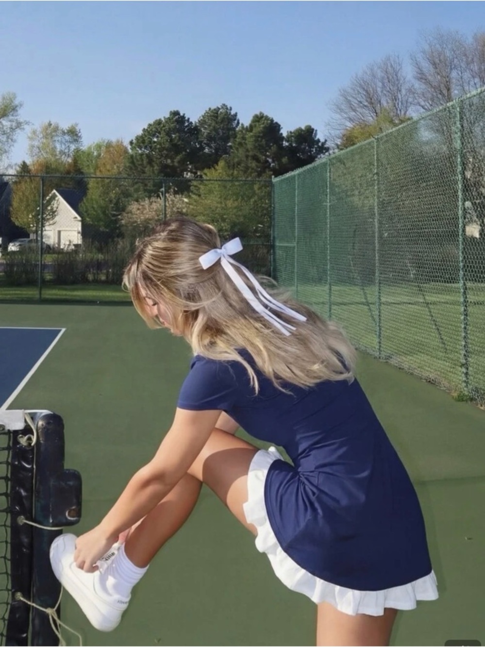 Tennis Dress Athletic skirt skort pleated pickleball golf blue White Ruffle set